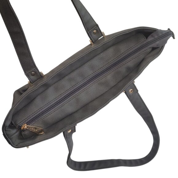 Rampage Gray Faux Leather Tote Bag With Gold Zippers & Double Straps - Picture 11 of 15